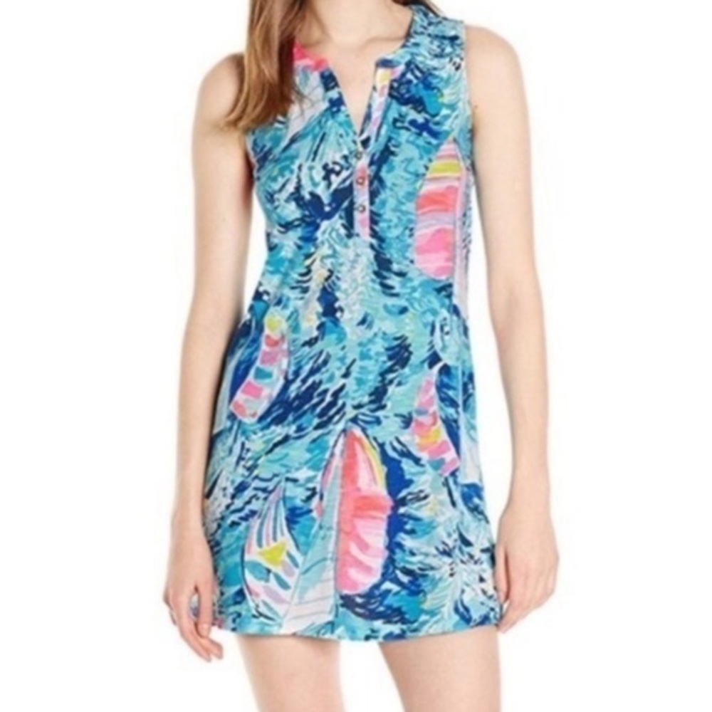 Lilly Pulitzer Blue Aqua Pink Multi Sleeveless Shift Dress